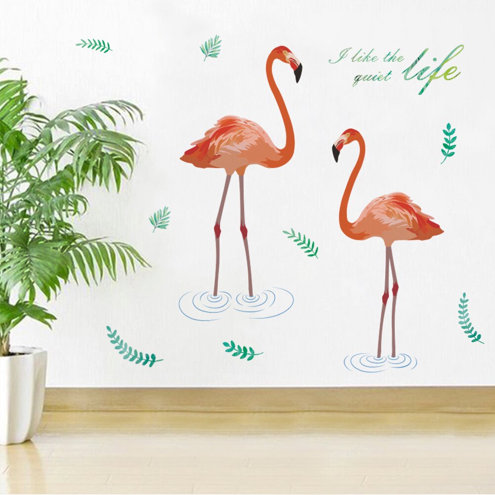 Tropiske tre blader blomst flamingo veggklistremerker diy grønne plante blad veggdekor til stue hjemmeinnredning veggmalerier