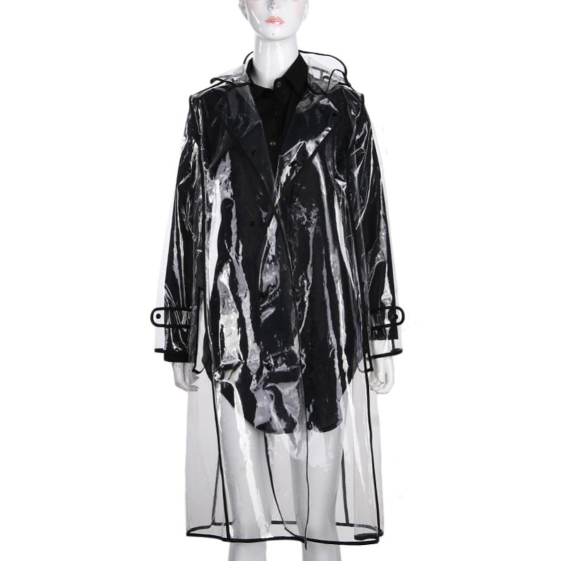 [eam] dames transparante getijden waterdichte regenjassen lange capuchon windjack knielange buiten regenkleding  la104
