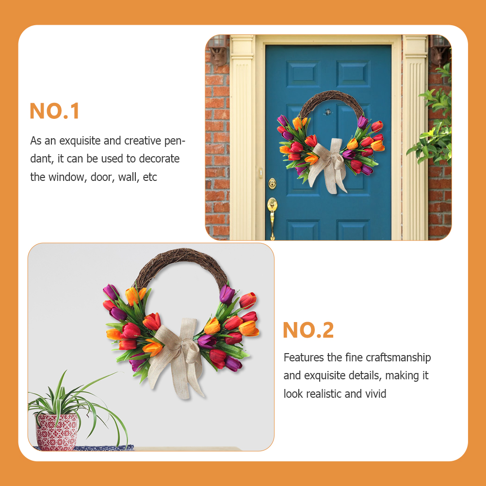 Tulip Wreath Decor Door Hanging Decor Home Hanging Wreath Festival Wreath Decor Wreath Pendant for Home Office