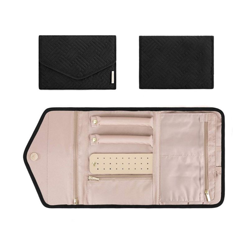 Travel Jewelry Organizer Roll Foldable Jewelry Case for Journey Earrings / Rings / Diamond / Necklaces / Bracelets / Brooches: Black