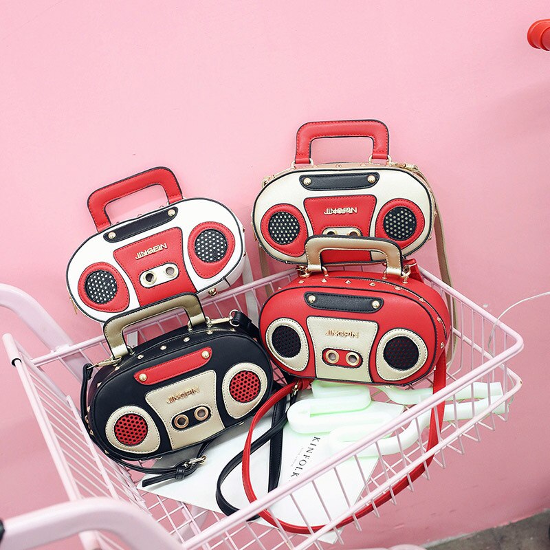 Sjov personlighed retro radio håndtaske dame afslappet totes skuldertaske kvindelig crossbody mini messenger crossbody