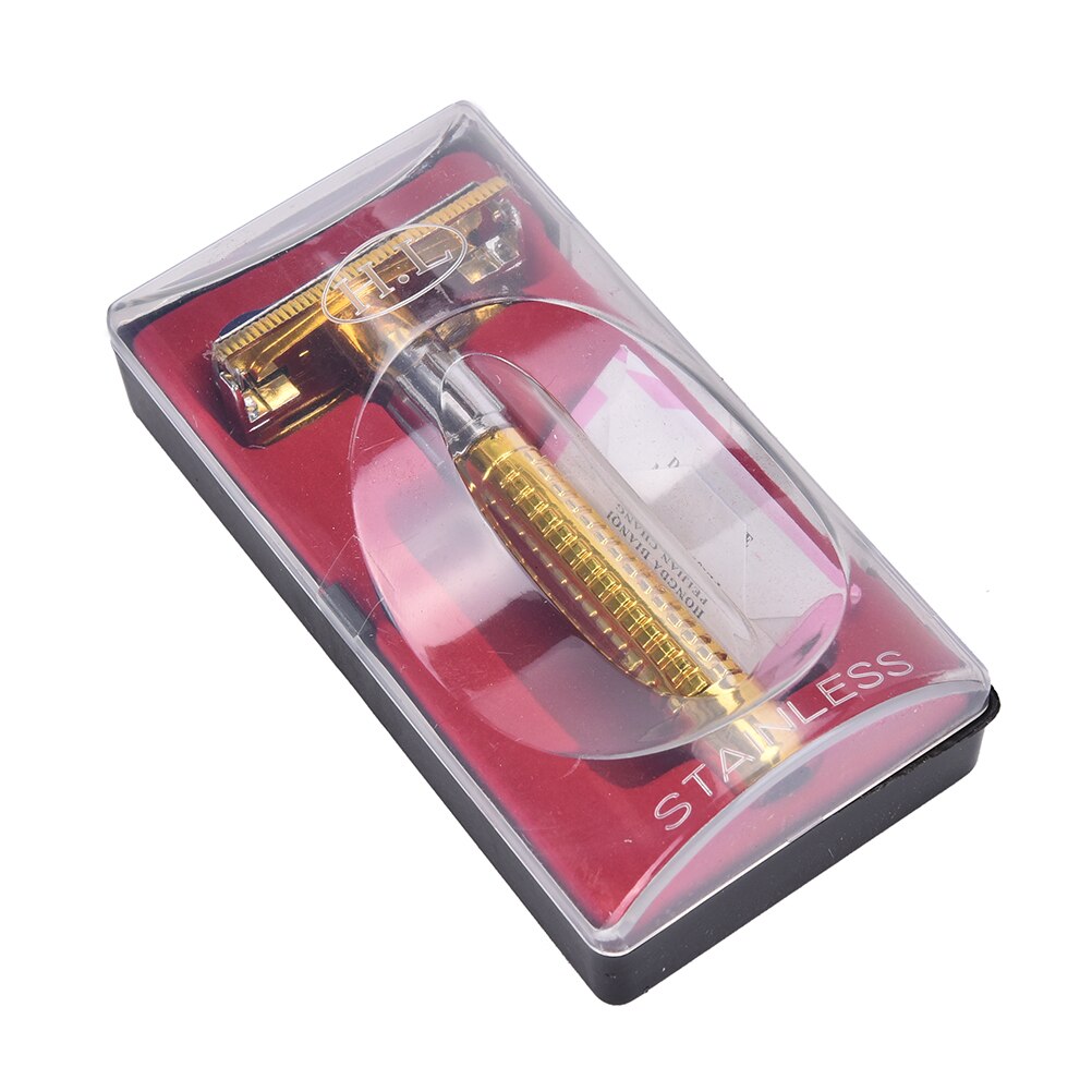 1 SET Manual Beard Shaver Double Edge Blade Hair Razor with Box Silver Color Men Barber Rasoir sharp tool: A style