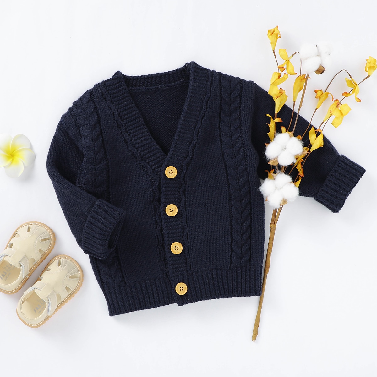 Pudcoco Kleinkind Baby Mädchen Jungen Kabel betroffen Strickjacke Nette Lange Ärmel Taste hoch Solide zur Seite fahren Winter Warme Mantel