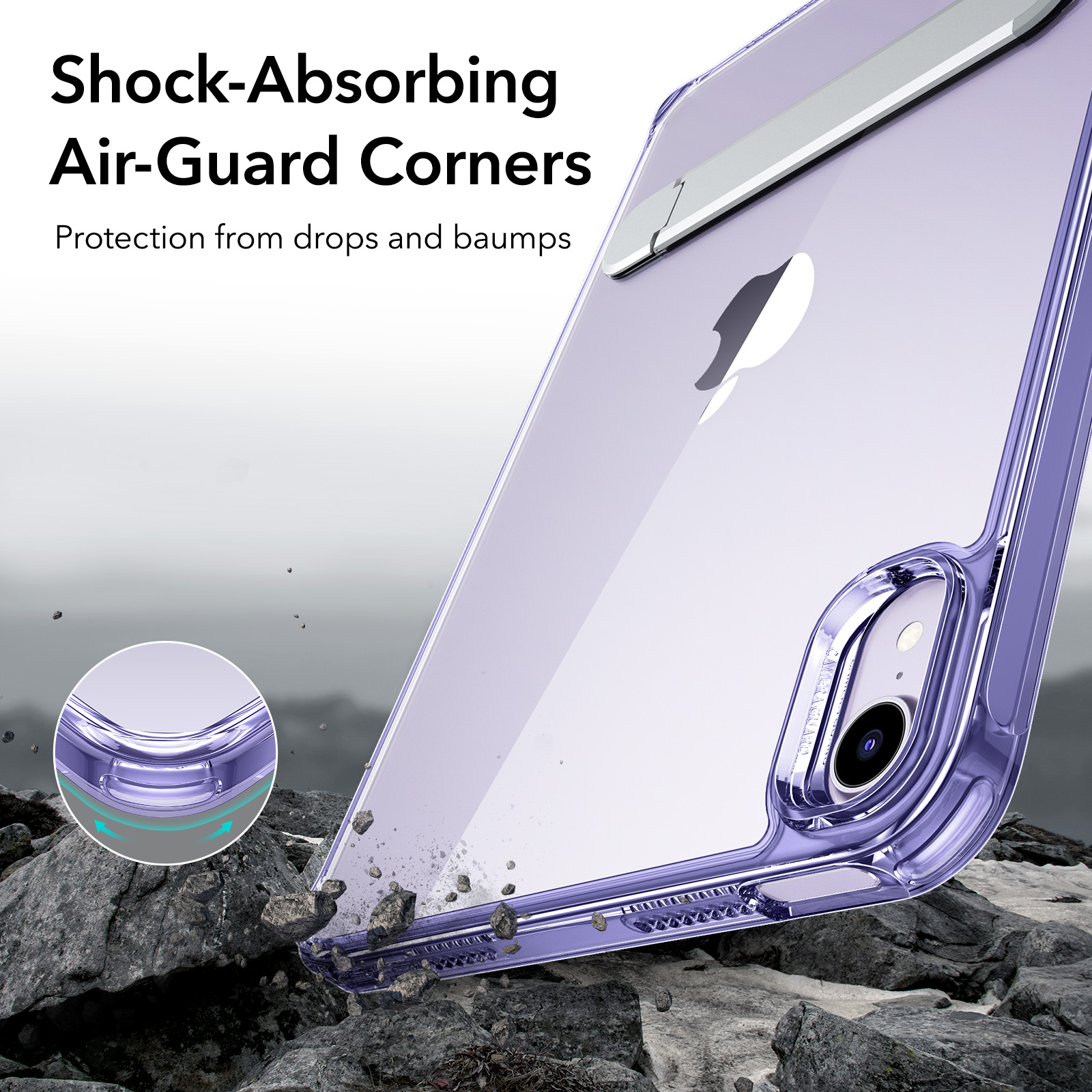 ESR-Kickstand Case for iPad Mini 6) Mini 7) Hybrid Protection Clear Back Cover with Stand Support Pencil Pro & Pencil