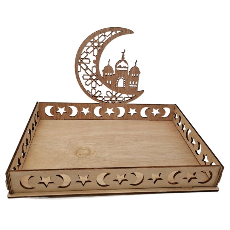 Wooden Islamic Dessert Tray Plate Dishes Mubarak Islamic Muslim Party Decoration Festival Table Decor: 07