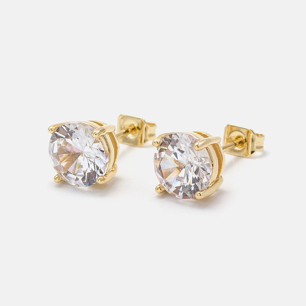 Pendientes clásicos de lujo para hombre, aretes redondos de cristal de Color dorado, joyería de Hip Hop, pendientes de piedra de circonita blanca para hombre