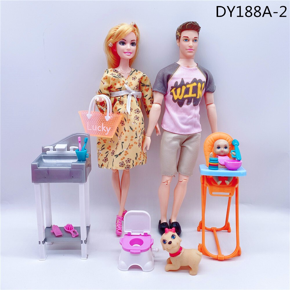 Fashionable 11.5”/30CM male doll + pregnant woman doll dress/small stroller/baby bed/children and girls toys accessories: Black