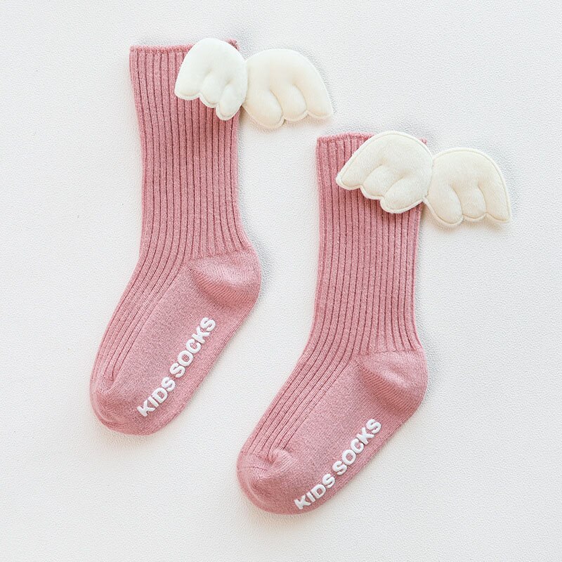 Mooie Engel Vleugel Katoenen Baby Sokken Herfst Winter Baby Meisje Kniehoge Sokken Effen Kleur Peuter Kids Anti Slip Lange sokken: pink