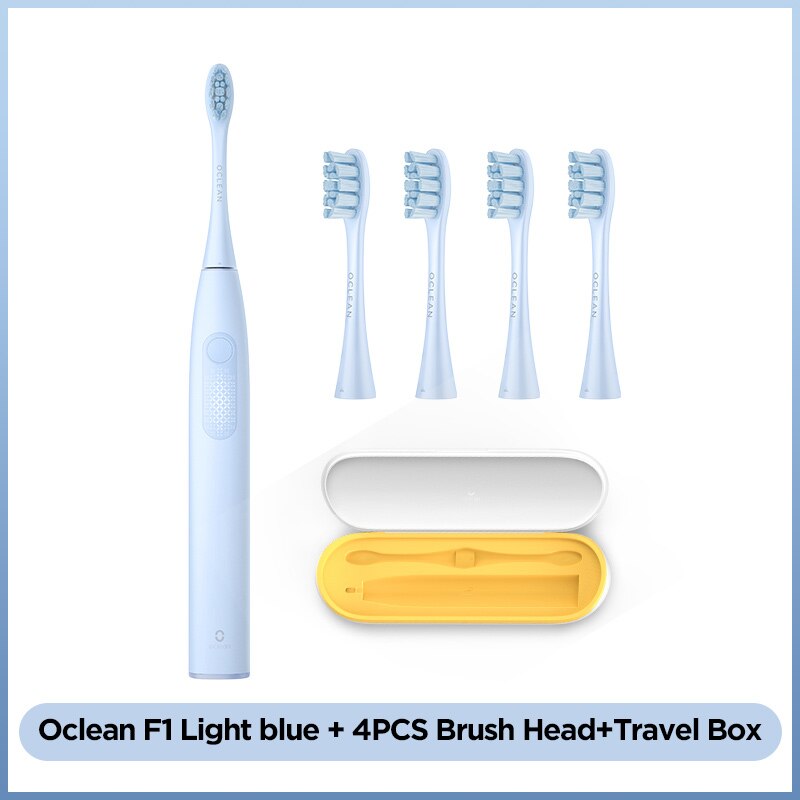 Oclean F1 Sonic Elektrische Tandenborstel Usb Snel Opladen 30 Dagen Batterij Leven Volwassen Ultra Sonic Tandenborstel Met 3 Schoonmaken modi: L blue n 4PCS hdbox