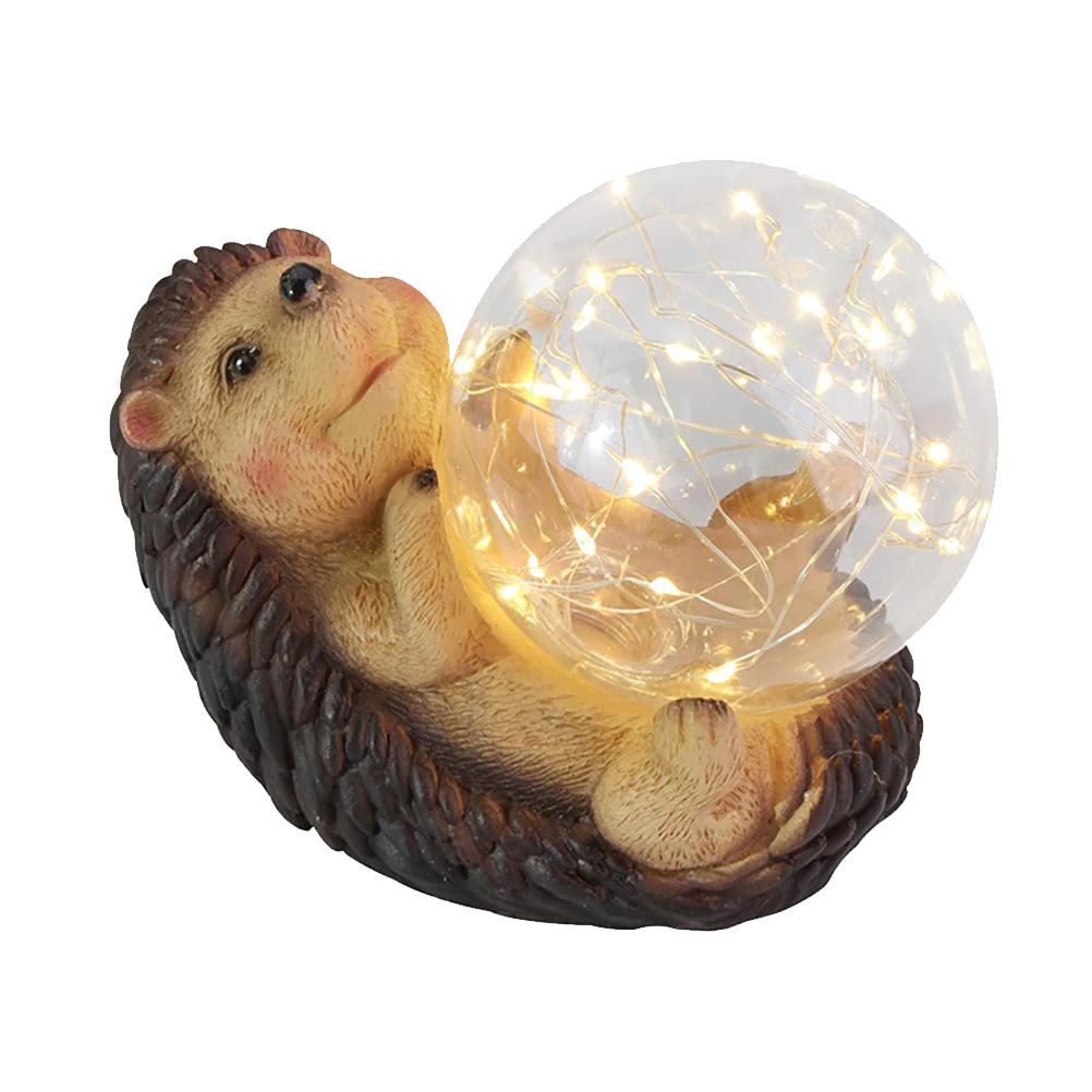 Solar Hedgehog Garden Statue Resin Animals Figurines Yard Art for Patio Backyard Lawn Decoration