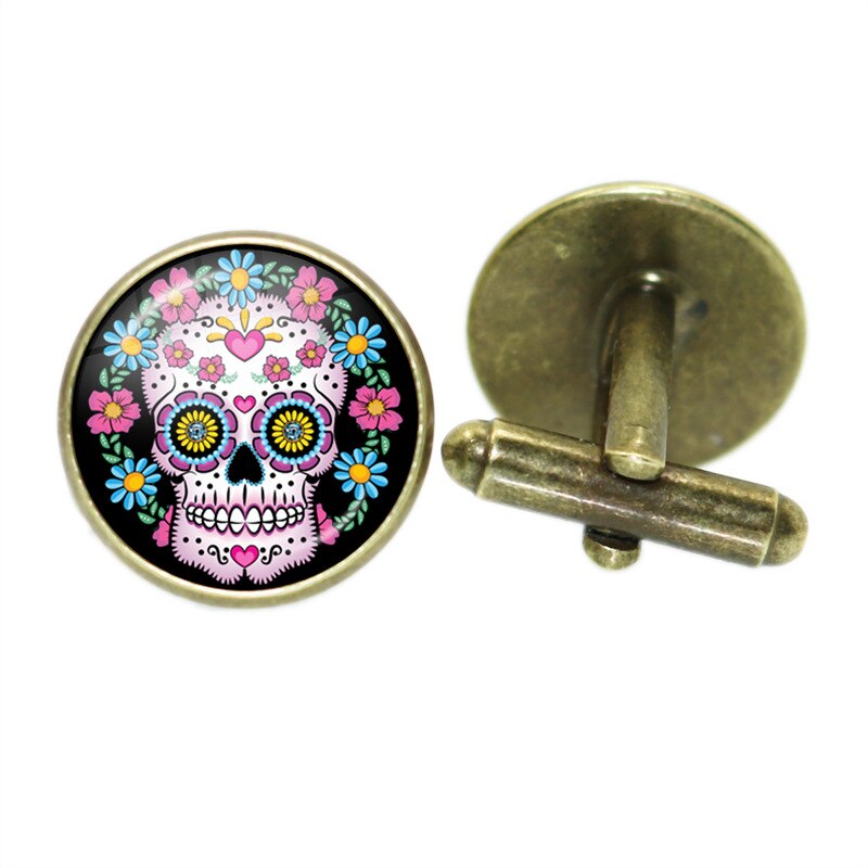 Boutons de manchette squelette Vintage pour hommes, verre rond, de crâne blanc, de mariage, chemise, costume, accessoires bijoux à la: Rose