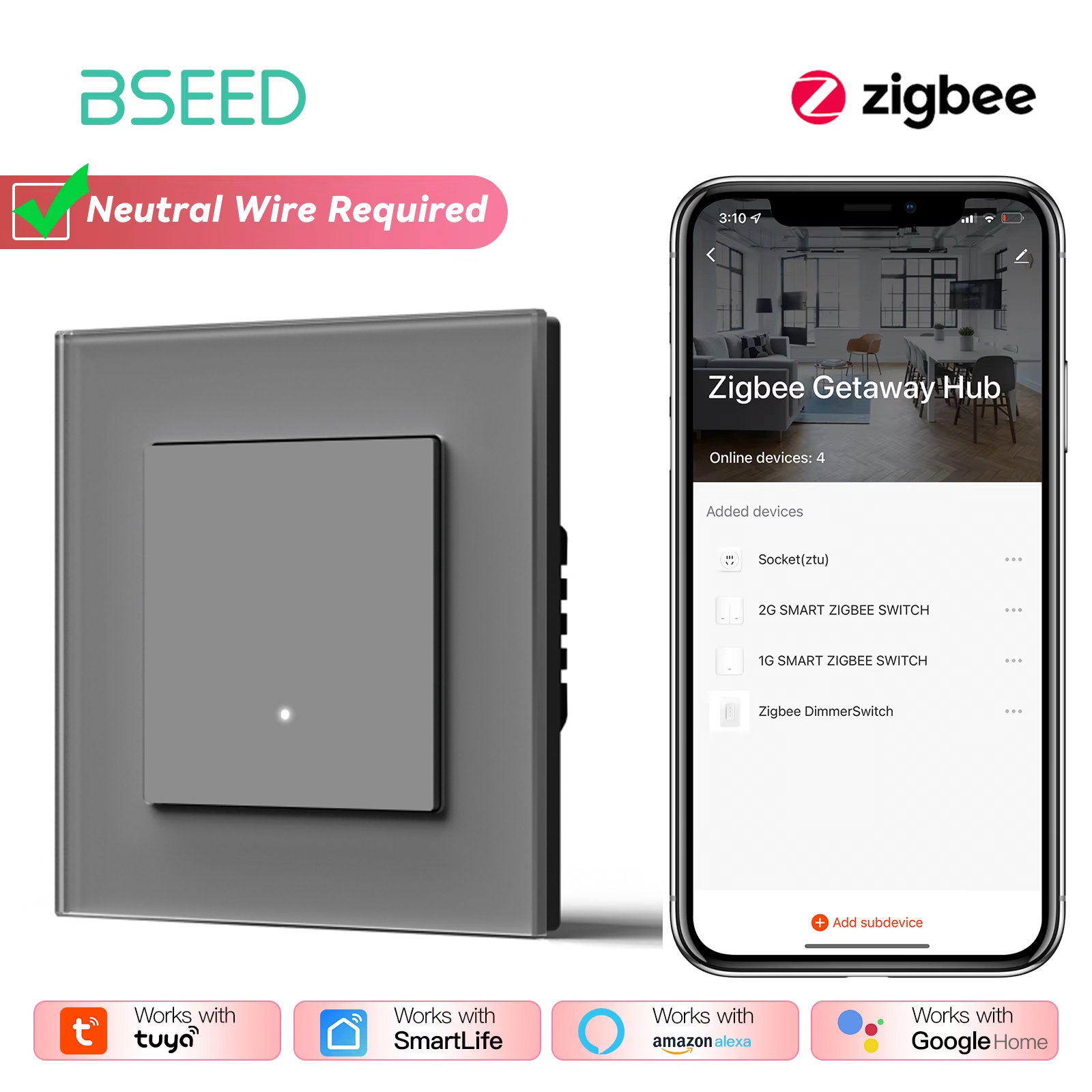 BSEED Zigbee przełączniki klikowe seria 1/2/3/4banda inteligentne przełączniki światła naścienne żółte podświetlenie szklana ramka Tuya APP UE przełączniki schodowe: Pomarańczowy