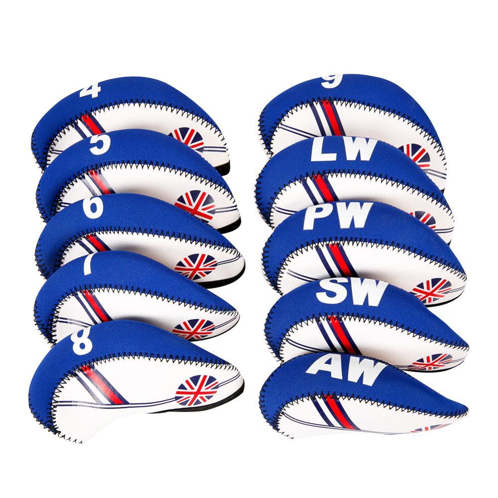 10 st brittisk flagga golf järnklubba head cover set us flag print blå vit golf head cove golf club cover: Brittisk flagga