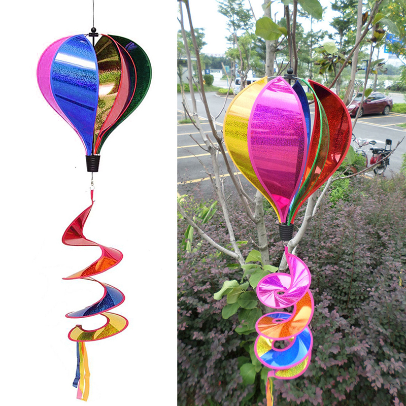 Rainbow Air Balloon Sequins Windsock Striped Wind Spinner Outdoor Decor