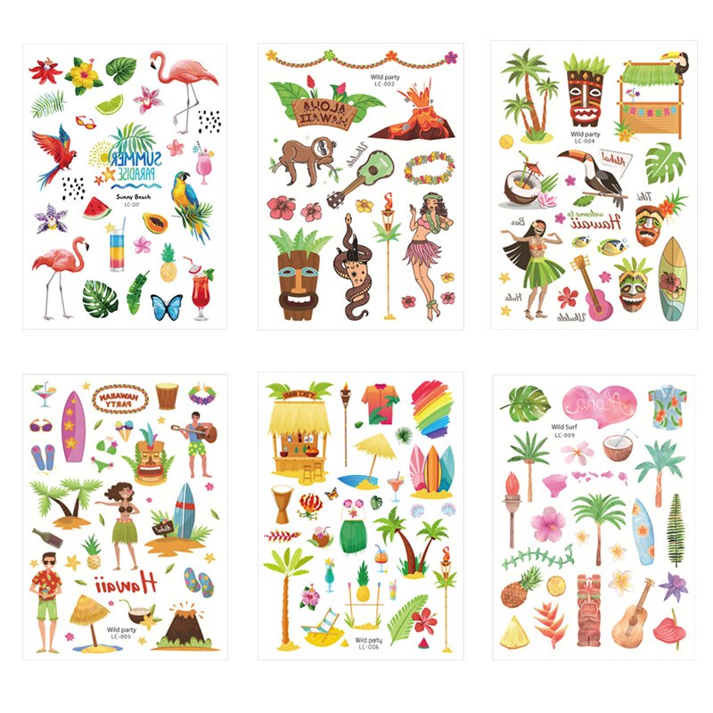1 stk flamingo tropisk hawaiiansk fest hjemmeinnredning tatoveringsklistremerker sommer midlertidige tatoveringer hawaii luau strandfest dekorutstyr