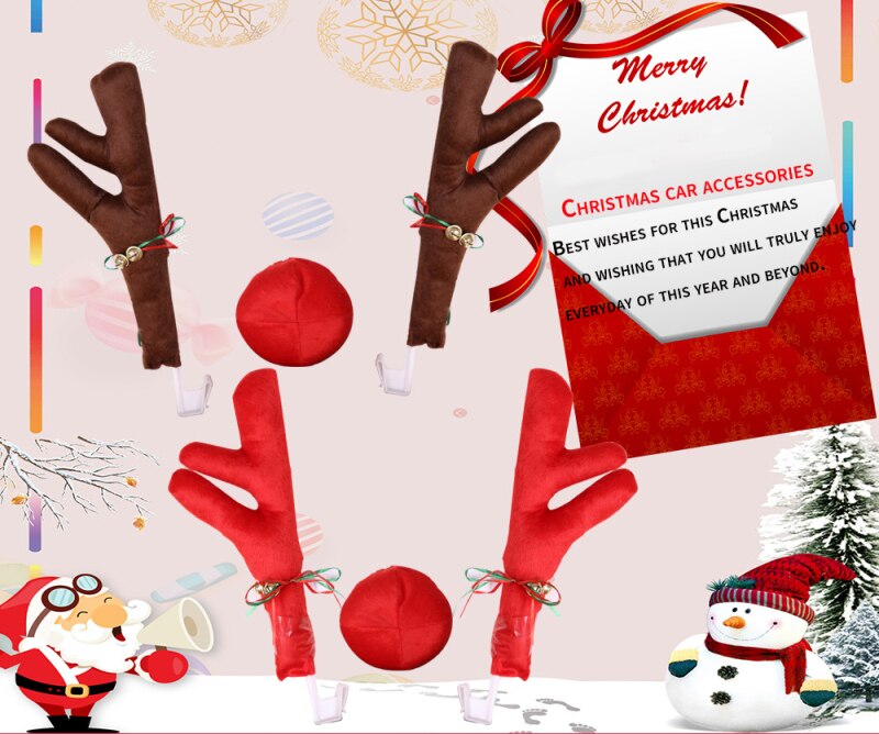 Car Decoration Antlers Red Nose Xmas Decoration Christmas Car Reindeer Cute Kit Ornament Christmas Car Accessories