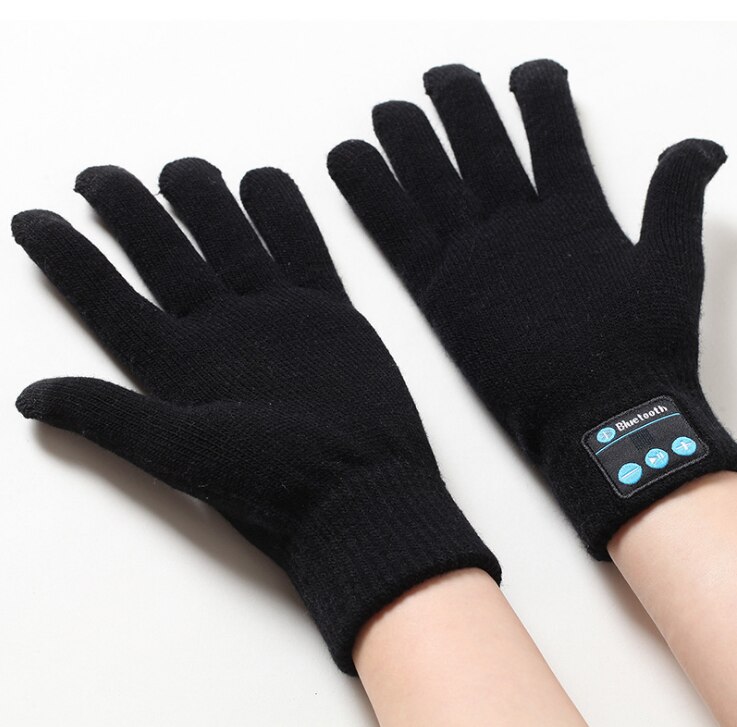Bluetooth-handsker, trådløse bluetooth-handsker, vinterhandsker-berøringsskærm med indbyggede stereohøjttalere, aftagelige hovedtelefoner: Sort