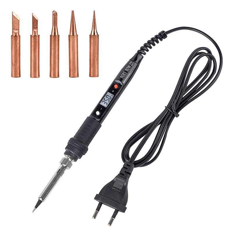 JCD 908S Electric Soldering Iron Kit Portable LCD Digital Adjustable Temperature PCB BGA Soldering Iron Solder for Home DIY: 100V-130V US Plug / Dark Blue