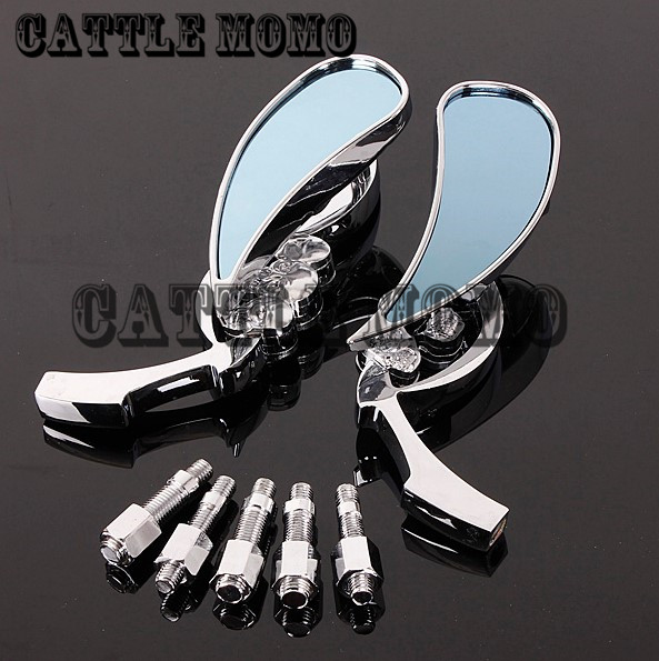 Chrome Motorcycle Rearview Side Mirrors 10mm Teardrop Skull Mirrors For Harley Softail Dyna Chopper Bobber Road Glide King