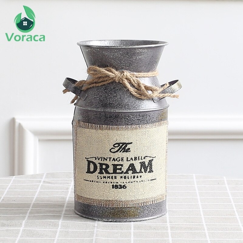 1pc shabby chic metall järn rustik vas mjölkburk heminredning europa stilar järn vas blomma för vas dekoration hem järn vas: Dröm