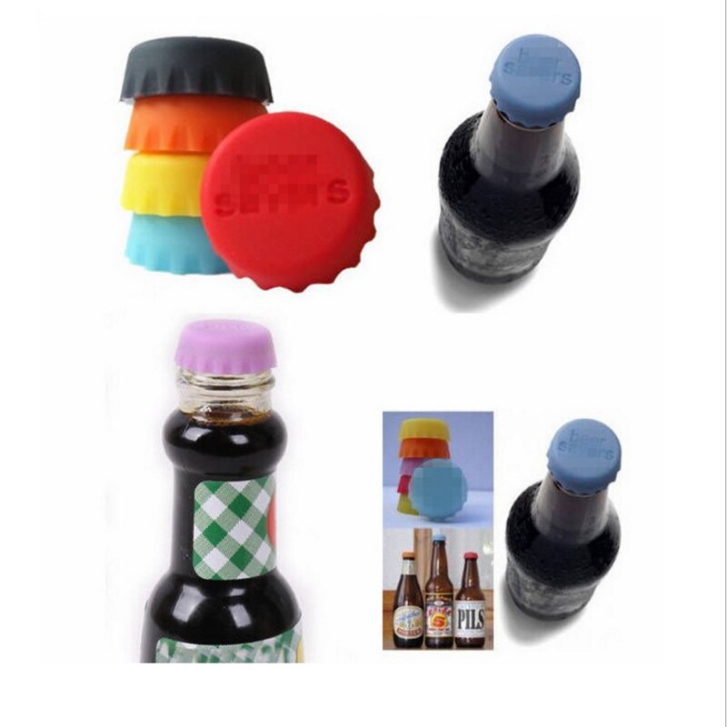6Pcs/set Reusable Silicone Beer Bottle Cap Colorful Leak Free For Wine Beer Beverage Bottle Novelty Sealer Stopper Cover