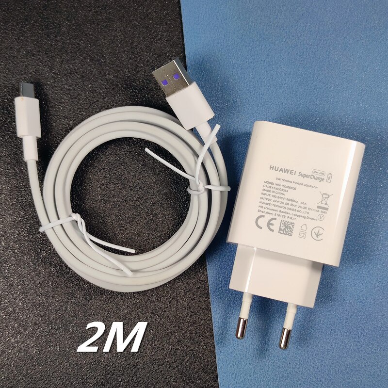 40W charger Original Huawei Super charge EU US 1M 1.5M 2M 5A Type C cable for P40 + PRO P30 P20 Mate 30 x 20 MAX Nova 4 5 5t: EU charger 2M cable