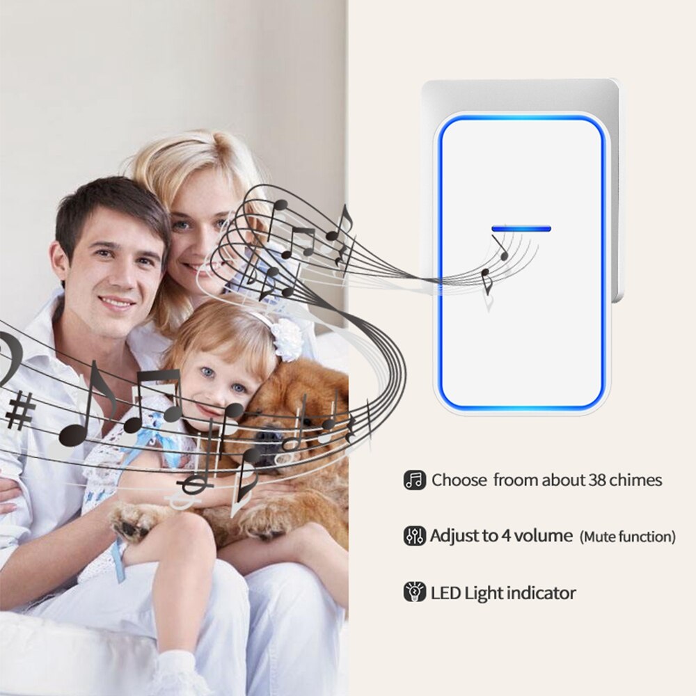 CACAZI Home Welkom Draadloze Deurbel Waterdicht 2 Knop 1 Ontvanger US EU UK AU Plug 300M Remote Call Deur bell Draadloze Chime