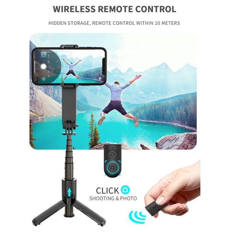 Bildstabilisator, ausziehbarer handy-stabilisator mit 360 °-drehung, selfie-stick-stativ mit fernbedienung und aufhelllicht für smartphones