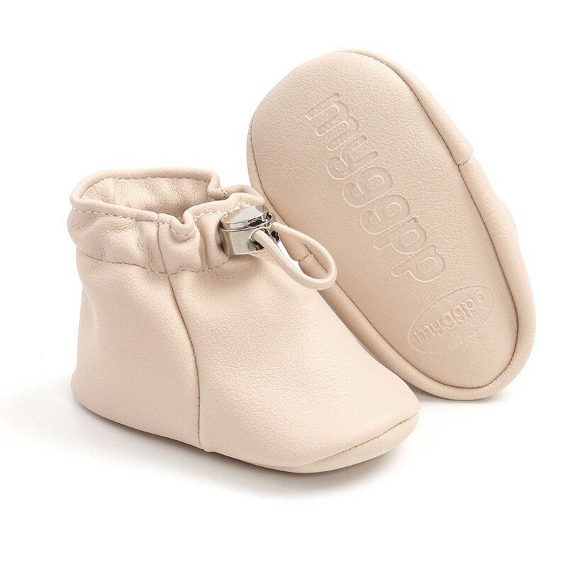 -né anti-dérapant semelle souple baskets premiers marcheurs bébé garçon fille PU cuir poche chaussures semelle souple enfant en bas âge chaussures 0-18M: Beige / 0-6 mois