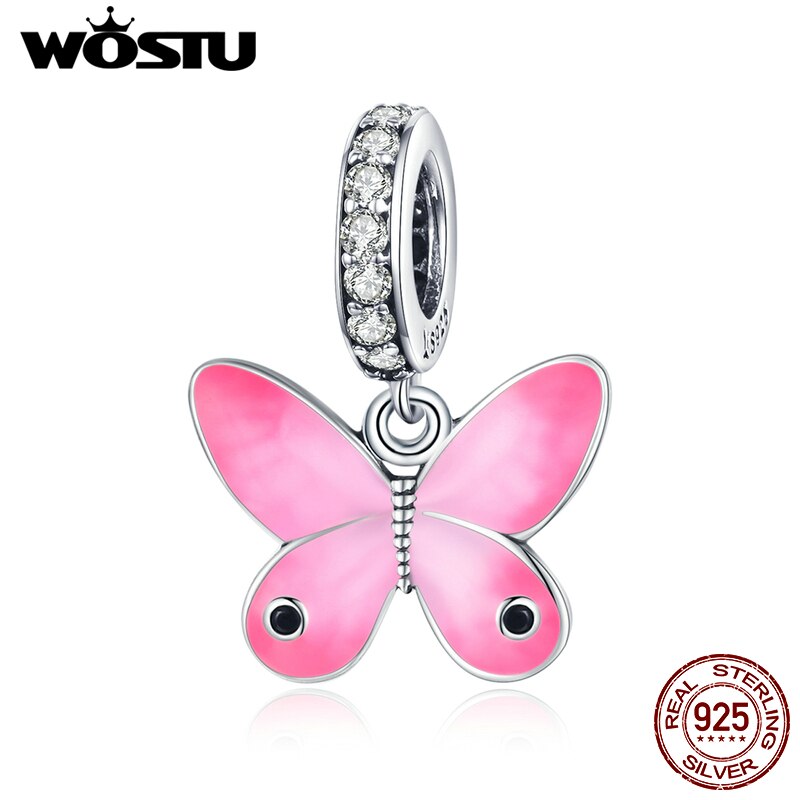 WOSTU-Colgante de Plata de Ley 925 auténtica para mujer, dije de mariquita y mariposa, apto para pulseras, fabricación de joyería DIY, para: DXC1728