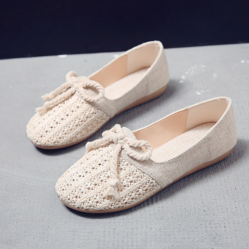 Naisten kevät ballerinat hamppukengät matalat kengät kangasloaferit rusetti solmio vapaa-ajan kengät mukavat naisten kengät zapatos mujer 7950n