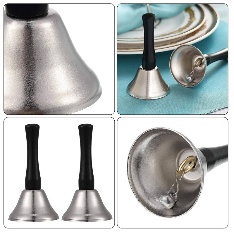 24 stuks handbellen zilver stalen service handbellen zwarte houten handgreep diatonische metalen bellen muzikale percussie (nikkelwit)