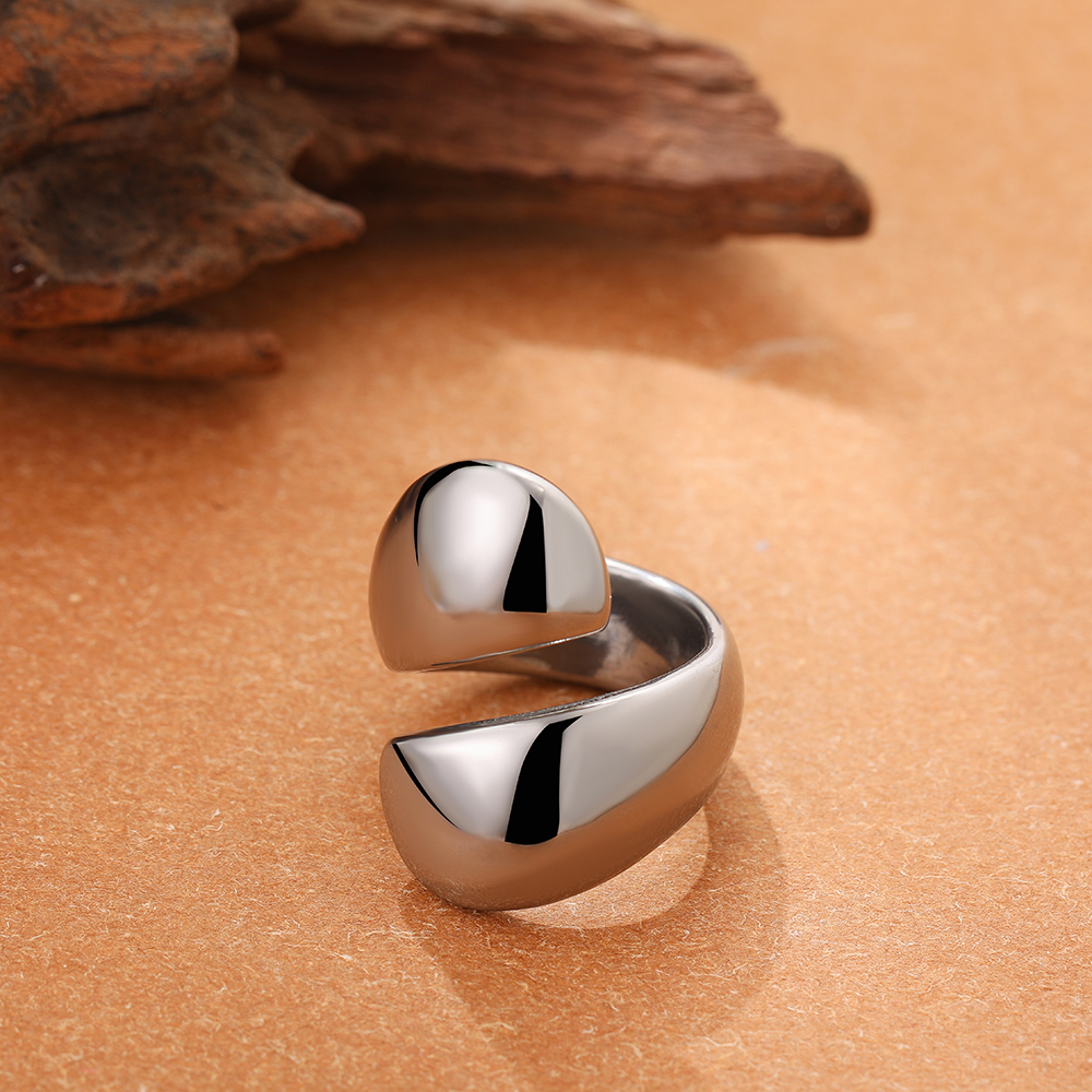 Onregelmatige geometrische gladde metalen open ringen voor dames heren Verklaring dikke koepelvingerring verstelbare roestvrijstalen sieraden: Goud