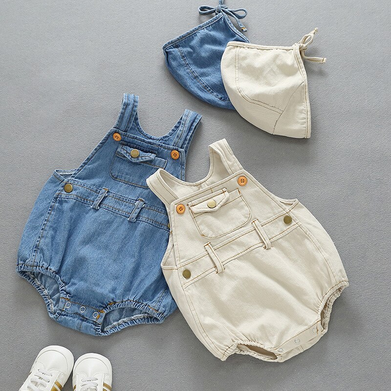 Monos de bebés chicos y niñas, ropa vaquera para bebés de 0 a 3t, de dos piezas, de una pieza + sombreros, monos infantiles con sombrero