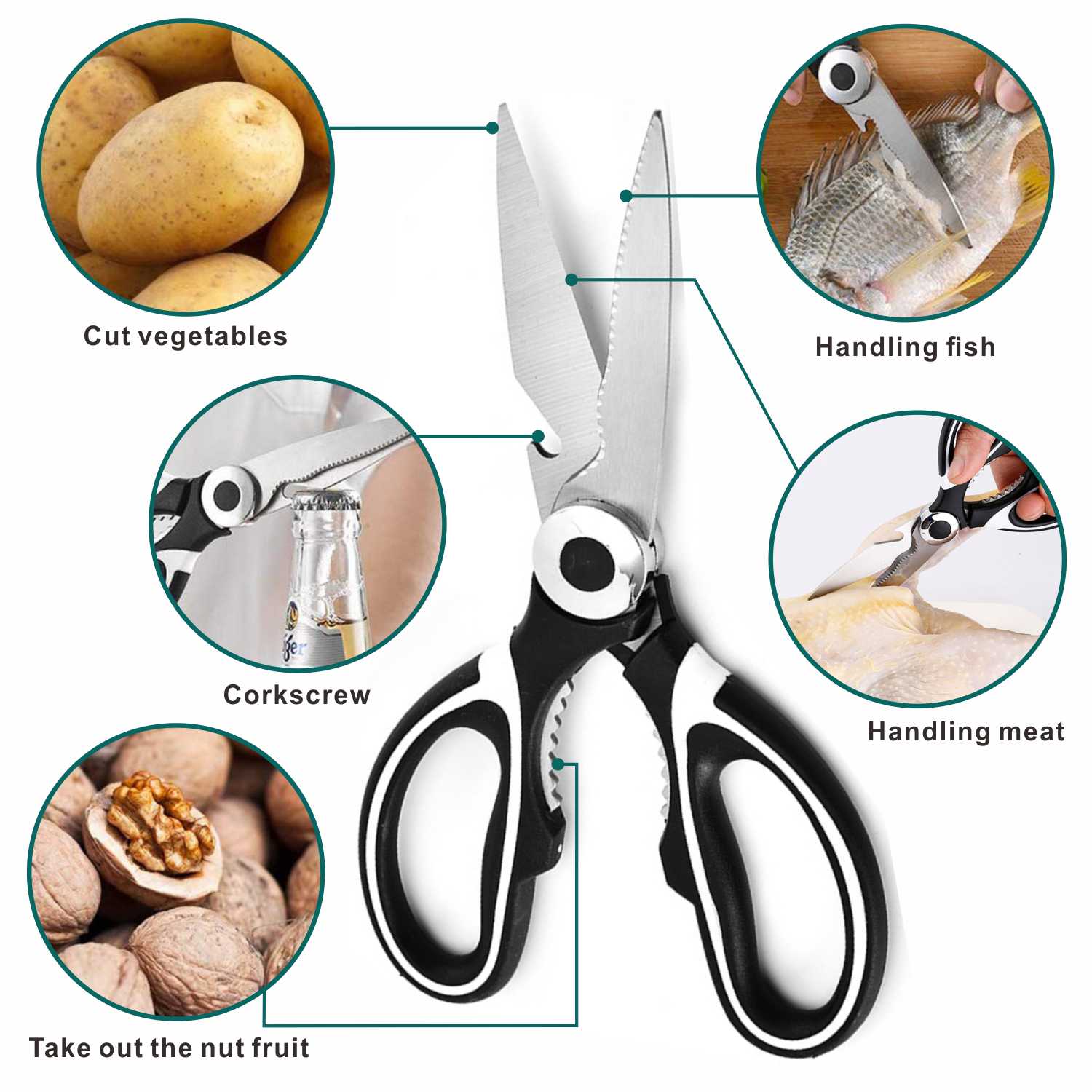 Kitchen Fish Scissors Multipurpose Raptor Shears Tool Meat Vegetable Seafood Clippers BBQ Scissors Opening Bottle