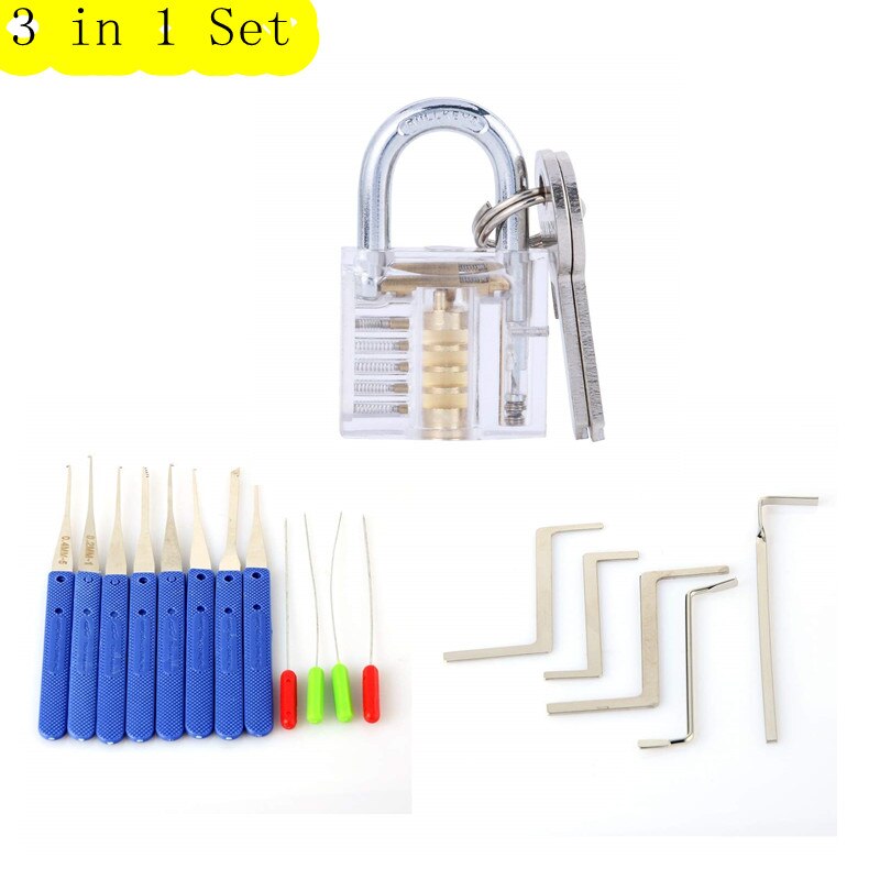 Professionele Slotenmaker Gereedschap Set Slotenmaker Praktijk Gereedschap Transparant Lock 5 stks Spanning Moersleutel 10 stks Broken Key Extractor: Zilver