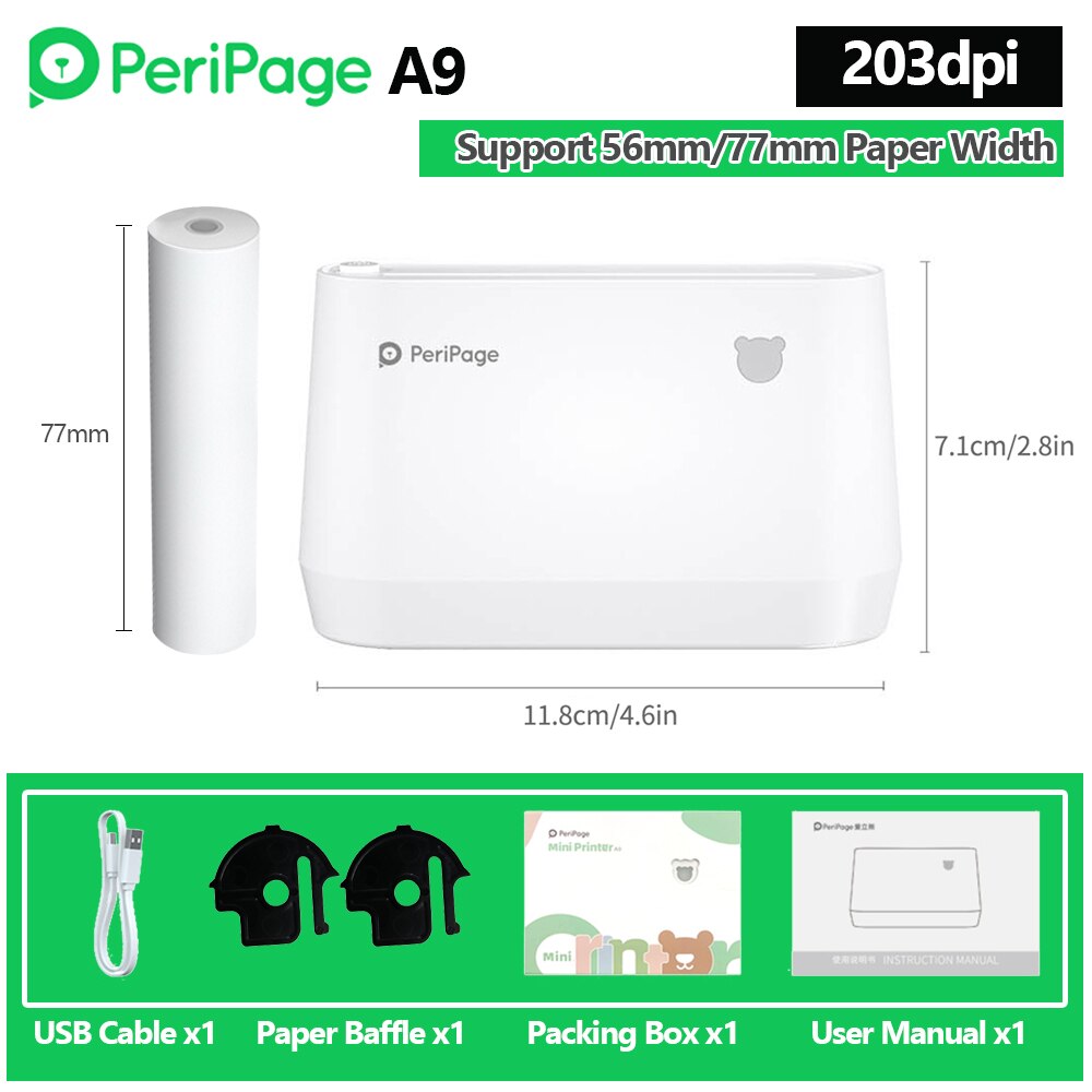 Peripage A9s Max Portable Photo Printer 304Dpi Bluetooth Draadloze Thermische Printer Ontvangst Label Maker Sticker Peripage A9 Max A8: A9 203dpi
