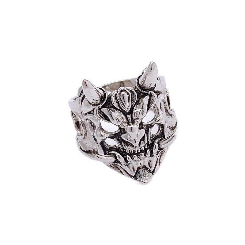 Trendig punk japansk demon samurai ring för män gotisk stil silverfärg justerbar öppen ring gatasmycken