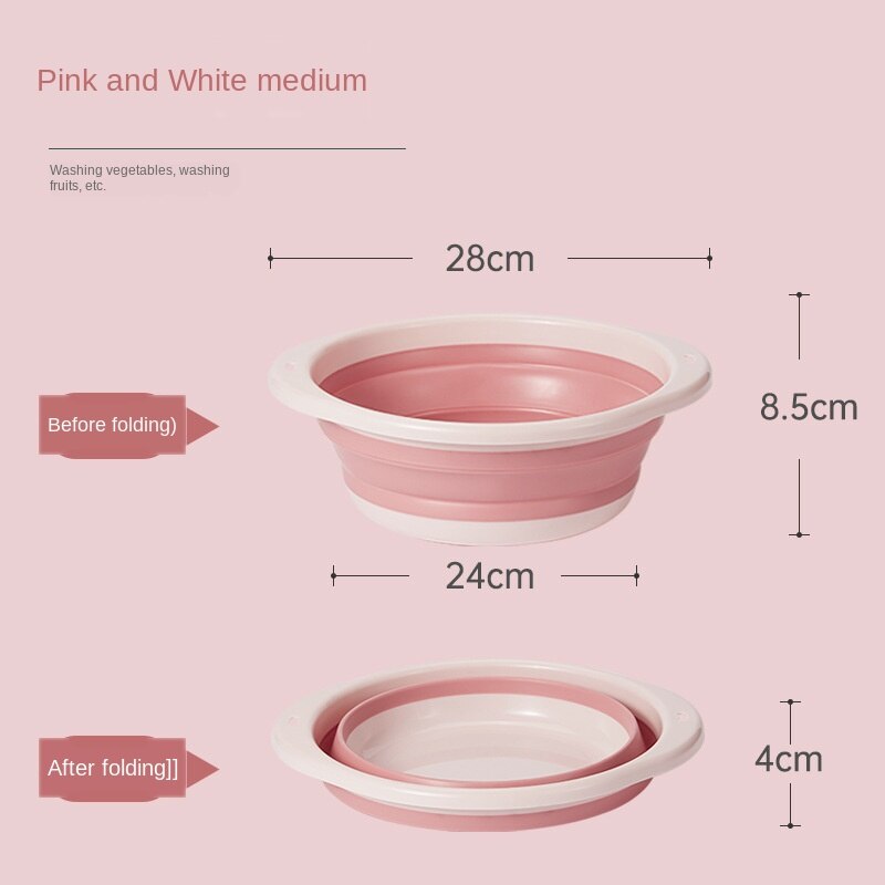 Folding Basin Outdoor Travel Portable Plastic Laundry to Wash the Dishes of Bathroom Kitchen Small Green Space Folding Bucket: Pink  In no