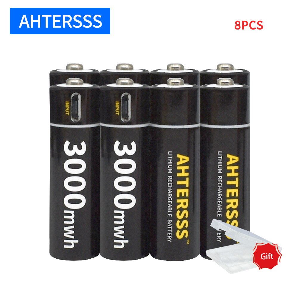 1.5v AA rechargeable battery USB aa lithium battery 2A 3000mwh smart usb charging: 8PCS