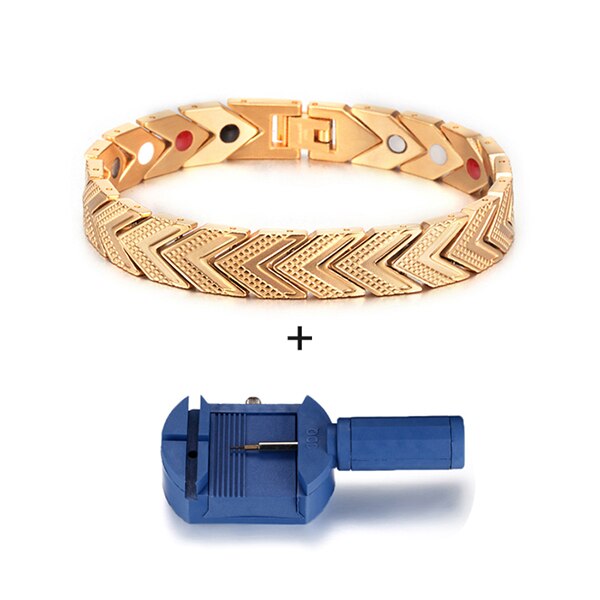 Vinterly Magnetische Armbanden Voor Vrouwen Mannen Goud-Kleur Roestvrij Staal Gezondheid Energie Germanium Chain Link Armbanden En Armbanden Heren: gold with tool
