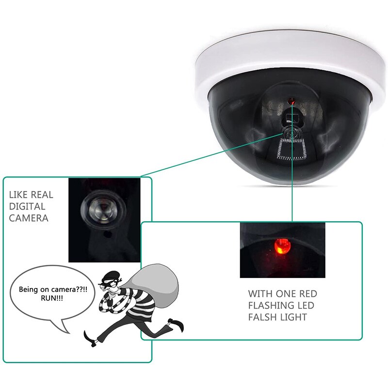 4 Pcs Dummy Security CCTV Dome Camera with Flashing Red LED Light Sticker Decals KQS8