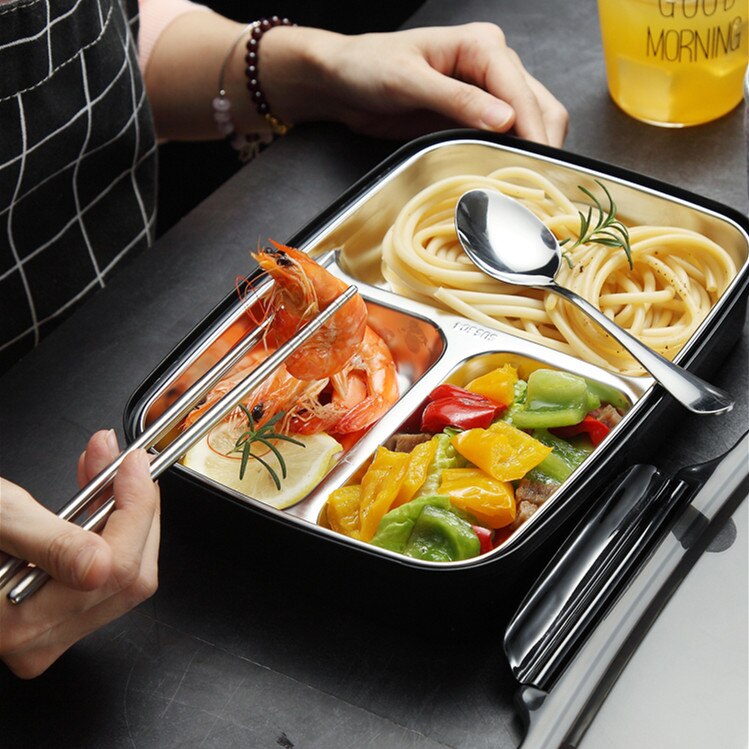 Edelstahl 304 Mittagessen Kasten Mit Löffel dicht Mittagessen Bento Boxen Geschirr einstellen Mikrowelle Erwachsene freundlicher Lebensmittel Container