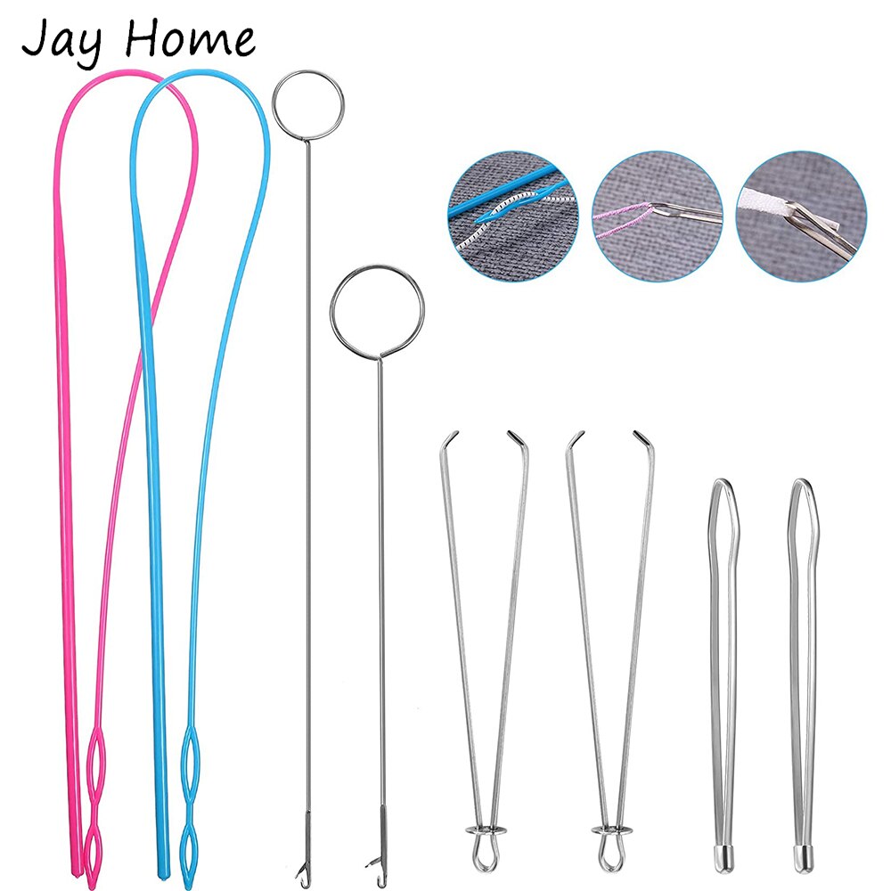 8Pcs Naaien Threader Gereedschap Set Inclusief Naaien Loop Turner Flexibele Trekkoord Threader Metalen Pincet Elastische Band Threader
