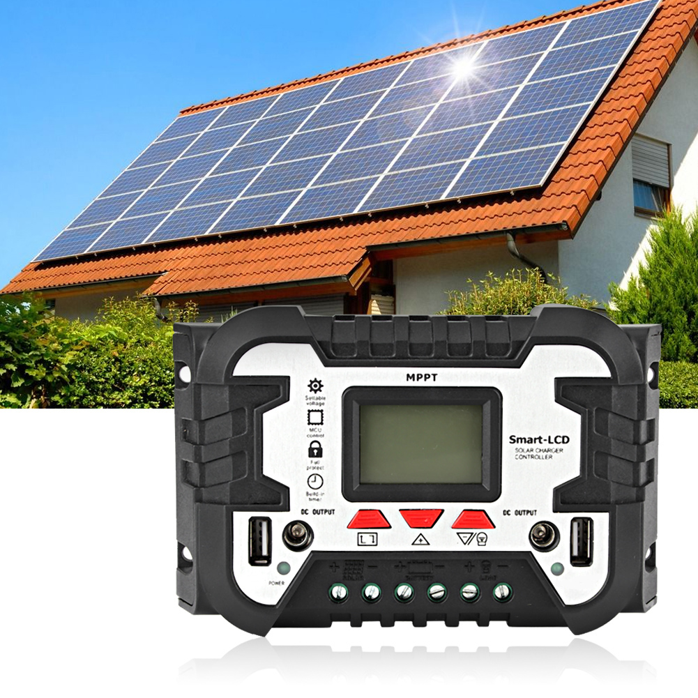 30a 12v/24v waterdichte zonne-laadregelaar mppt dual usb lcd-scherm geschikt voor auto- en motoraccu's
