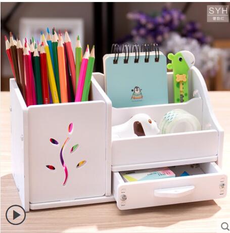 Muiti – stylo à crayons avec fonction de bricolage, porte-crayon à tiroir, support d&#39;étagère Simple, fournitures de papeterie de bureau: White grass
