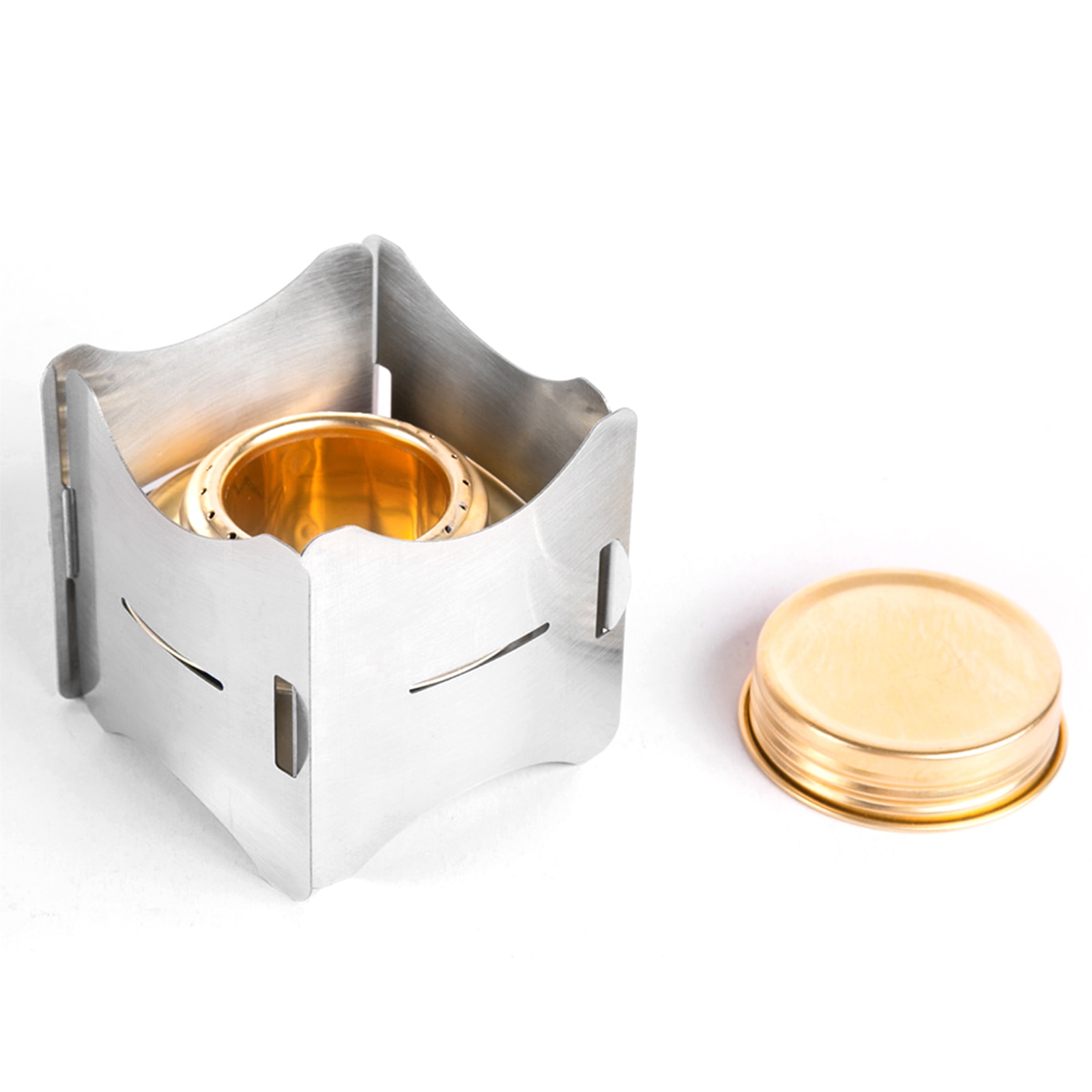 Portable Folding Stainless Steel Pot Stand with Tray Solid Fuel Stove Stand with Copper Alloy Alcohol Stove