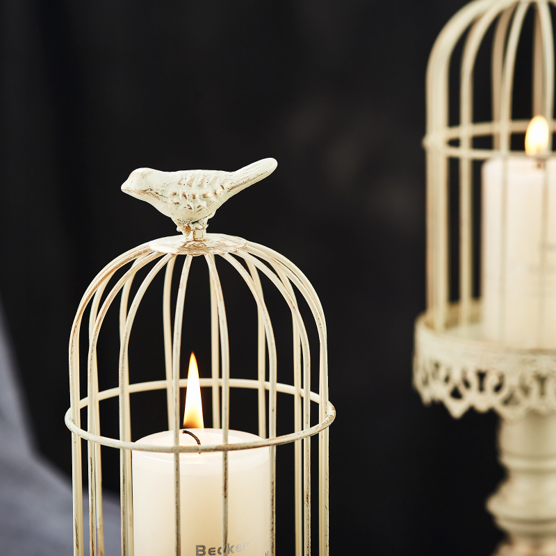 Candelabro de jaula de pájaros Retro , portavelas de hierro de estilo europeo, accesorio de restaurante de boda, decoración romántica de mesa de cena