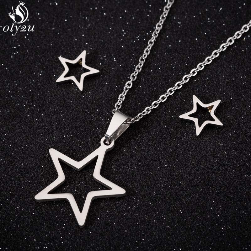 Koreaanse Mode Vinger Hart Ketting Oorbellen Toon Uw Liefde Rvs Stud Oorbellen Voor Vrouwen Sieraden Sets Accessoires: TZ038S