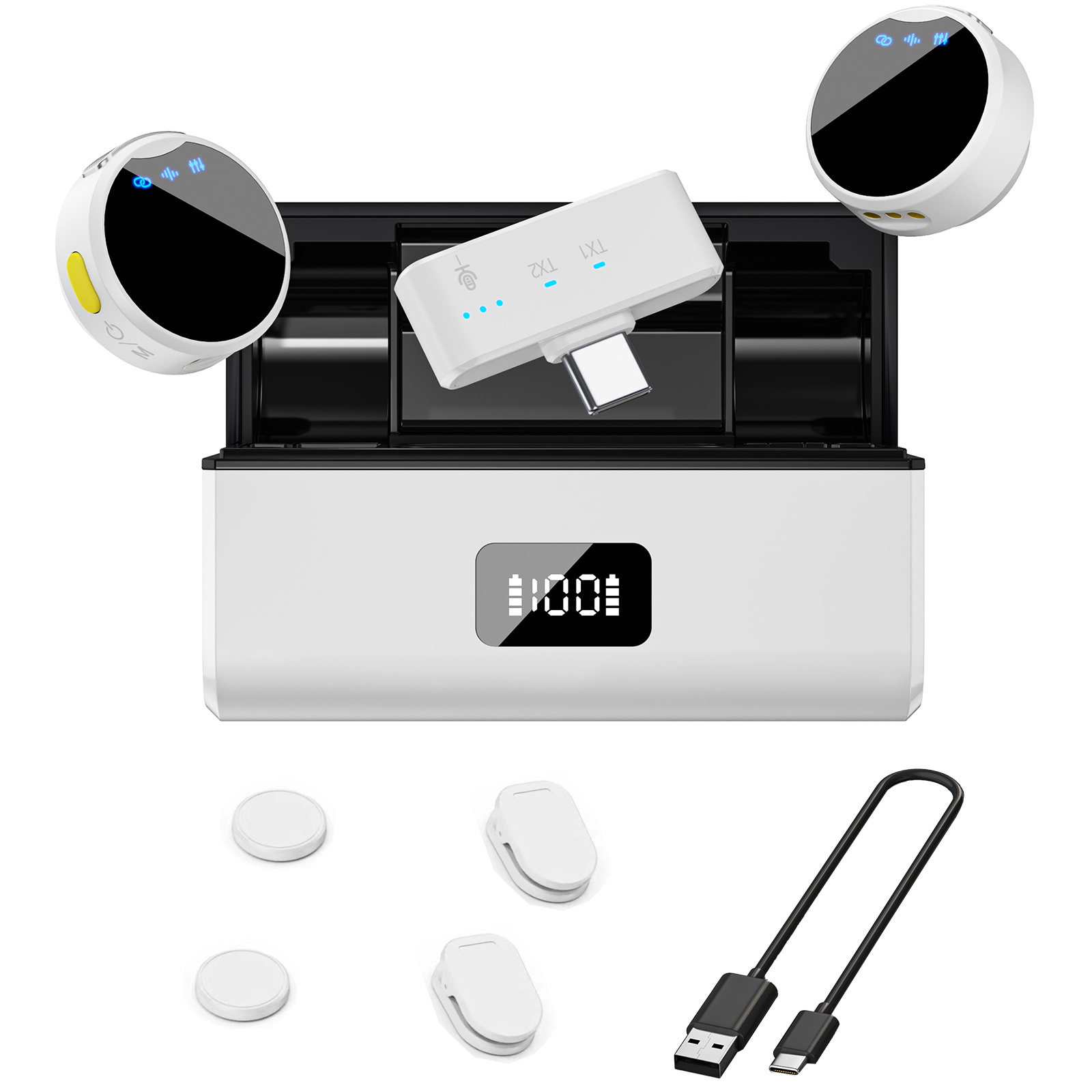 Microfono Lavalier Wireless con scatola di ricarica riduzione del rumore magnetico microfono professionale con risvolto per la registrazione in Studio dal vivo: Cachi